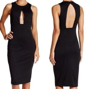 Socialite lace trim keyhole bodycon dress black size small